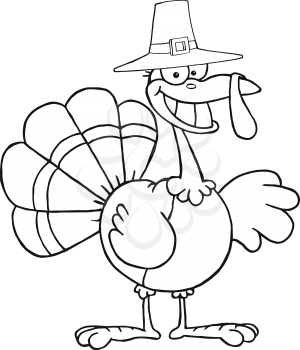 Royalty Free Clipart Image of a Turkey in a Pilgrim Hat