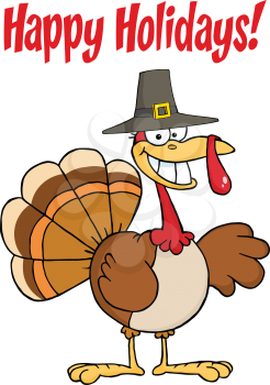 Royalty Free Clipart Image of a Turkey on a Happy Thanksgiving Greeting