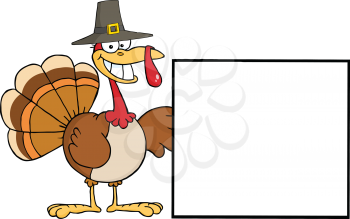Royalty Free Clipart Image of a Pilgrim Turkey With a Blank Sign