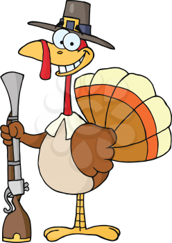 Royalty Free Clipart Image of a Turkey With a Musket