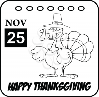 Royalty Free Clipart Image of a Nov. 25 Calendar Page With a Happy Thanksgiving Turkey