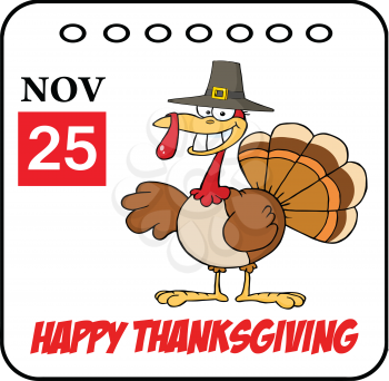 Royalty Free Clipart Image of a Turkey on a Happy Thanksgiving Calendar Page