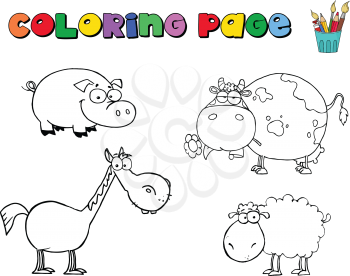 Royalty Free Clipart Image of a Colouring Page With Farm Animals