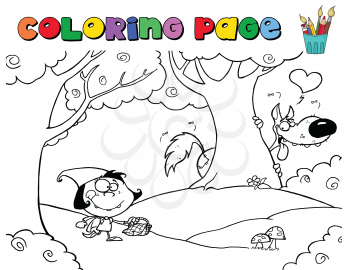 Royalty Free Clipart Image of a Little Red Riding Hood Colouring Page