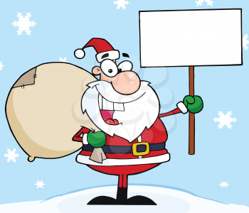Royalty Free Clipart Image of Santa With a Blank Sign