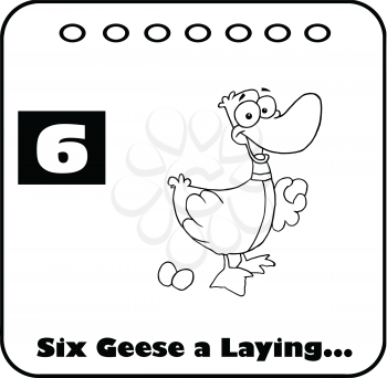 Royalty Free Clipart Image of a Goose in a Six Geese a Laying Page of a Christmas Calendar