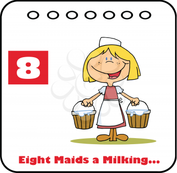 Royalty Free Clipart Image of Eight Maids a Milking