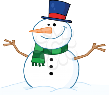 Royalty Free Clipart Image of a Smiling Snowman