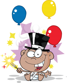 Royalty Free Clipart Image of a New Year's Eve Baby