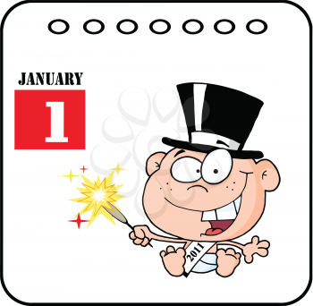 Royalty Free Clipart Image of a January 1 Baby With a Sparkler