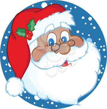 Royalty Free Clipart Image of an African American Santa With a Snowy Background
