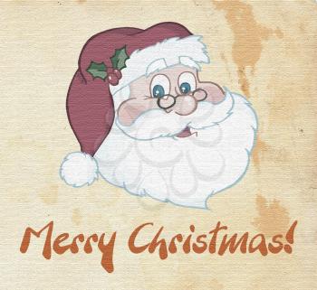 Royalty Free Clipart Image of Santa's Face on a Merry Christmas Greeting