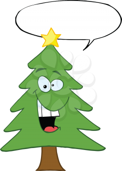 Royalty Free Clipart Image of a Christmas Tree With a Conversation Bubble