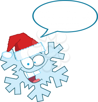 Royalty Free Clipart Image of a Snowflake in a Santa Hat With a Speech Bubble