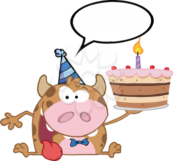 Royalty Free Clipart Image of a Calf With a Birthday Cake