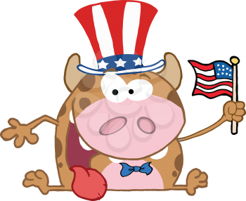 Royalty Free Clipart Image of a Bull Waving an American Flag