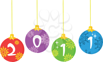 Royalty Free Clipart Image of Christmas Ornaments With 2011