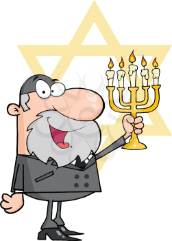 Royalty Free Clipart Image of a Jewish Man Holding Candles