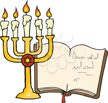 Royalty Free Clipart Image of a Menorah and Book