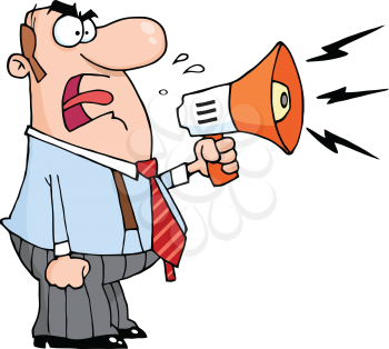 Royalty Free Clipart Image of a Man Yelling into a Megaphone