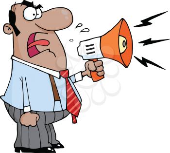 Royalty Free Clipart Image of a Boss Screaming Into a Megaphone