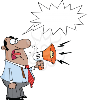 Royalty Free Clipart Image of an Angry Boss With a Megaphone and a Conversation Bubble