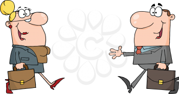 Royalty Free Clipart Image of a Man and Woman Meeting