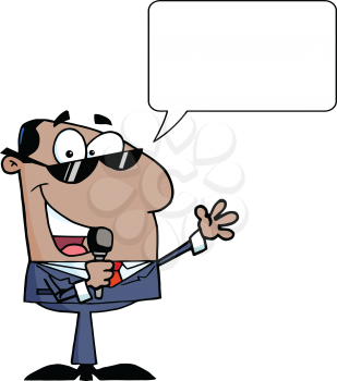 Royalty Free Clipart Image of a Man With a Microphone and a Speech Bubble