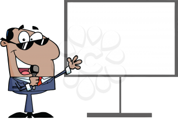Royalty Free Clipart Image of a Man With a Microphone at a Blank Board