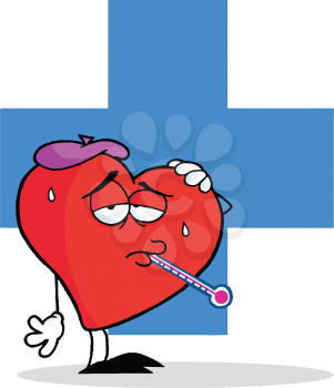 Royalty Free Clipart Image of a Sick Heart in Front of a Blue Cross