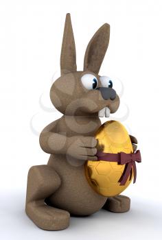 Royalty Free Clipart Image of an Easter Bunny With a Gold Egg