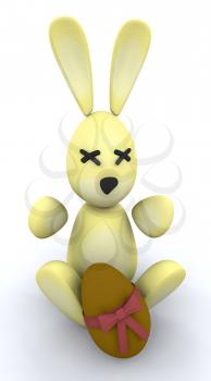 Royalty Free Clipart Image of an Easter Bunny With a Chocolate Egg