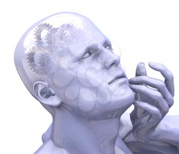 Royalty Free Clipart Image of a Person With Gears in His Head