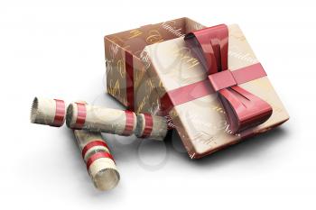 Royalty Free Clipart Image of a Christmas Present and Holiday Crackers