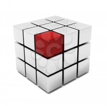 Royalty Free Clipart Image of Rubik's Cube With a Red Block