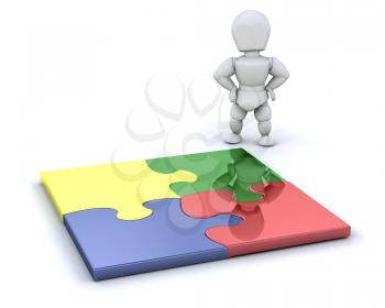 Royalty Free Clipart Image of a Person With a Jigsaw Puzzle