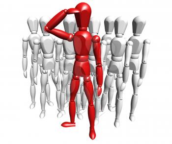 Royalty Free Clipart Image of a Red Person Leading a Group