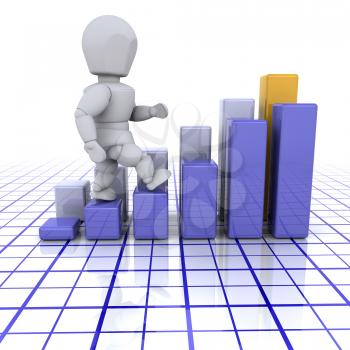 Royalty Free Clipart Image of a Person Climbing Up a Bar Chart
