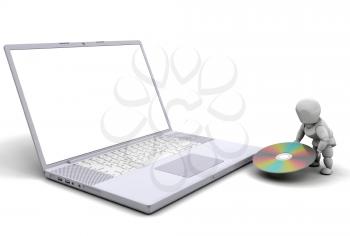 Royalty Free Clipart Image of a Person With a Disk at a Computer