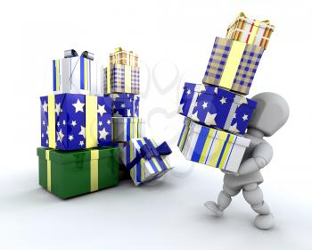 Royalty Free Clipart Image of a Person With a Lot of Gifts