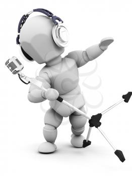Royalty Free Clipart Image of a Person Wearing Headphones Singing Into a Microphone