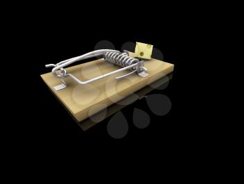 Royalty Free Clipart Image of a Mousetrap With Cheese