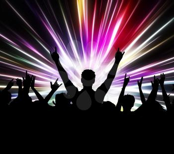 Silhouette of an excited audience on abstract light background