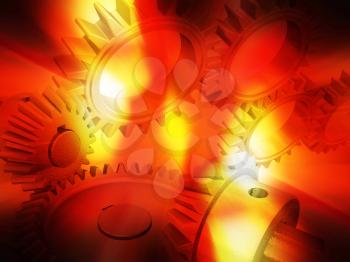 Royalty Free Clipart Image of a Fiery Background With Gears