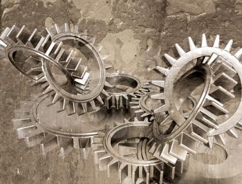 Royalty Free Clipart Image of a Interlocking Gears on Grunge