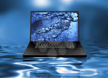 Abstract image of a laptop with water splash