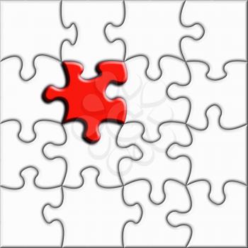 Royalty Free Clipart Image of a Jigsaw Puzzle With One Prominent Piece