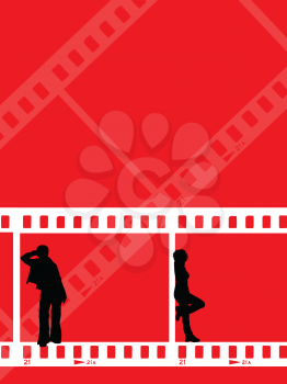 Silhouettes of young people on film strip background