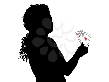 Silhouette of a female holding a royal flush