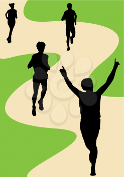 Silhouette of a person winning a race